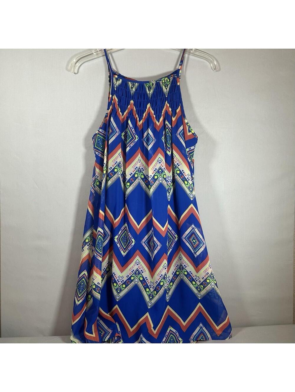 Sequin Hearts Aztec Pattern Dress Women’s Large Spaghetti Strap Multi-Colored